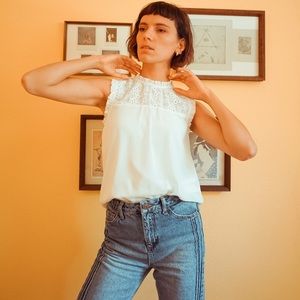 Floral Neck with Bow Tie Monteau Blouse White